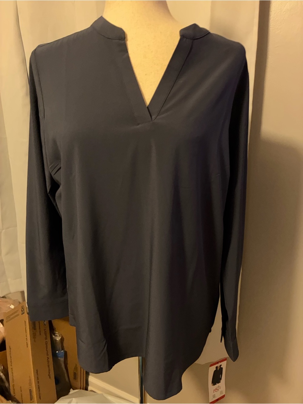 Women's Long-Sleeve V-Neck Blouse in Navy